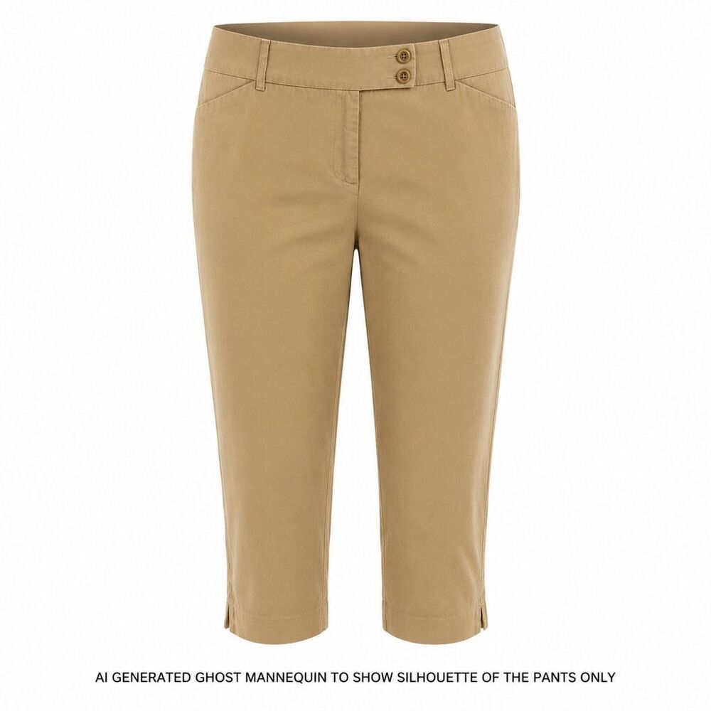 George London Fit Capri Pants Size 10 Khaki Cotton Coastal Casual Chic Tan Beige